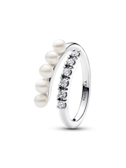 FINAL SALE - Treated Freshwater Cultured Pearls & Pavé Open Ring - Sterling silver