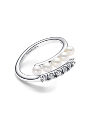 FINAL SALE - Treated Freshwater Cultured Pearls & Pavé Open Ring - Sterling silver