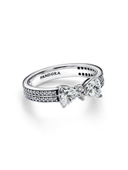Sparkling Bow Double-row Ring - Sterling silver