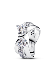 FINAL SALE - Sparkling Bow Crossover Ring - Sterling silver