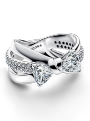 FINAL SALE - Sparkling Bow Crossover Ring - Sterling silver