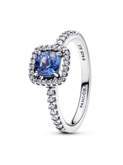 Sparkling Square Blue Halo Ring - Sterling silver