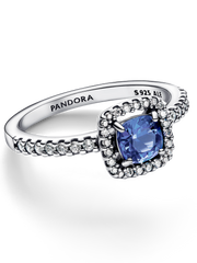 Sparkling Square Blue Halo Ring - Sterling silver