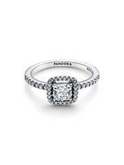 Sparkling Square Halo Ring - Sterling silver