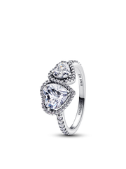 Sparkling Halo Hearts Ring - Sterling silver
