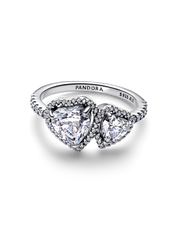 Sparkling Halo Hearts Ring - Sterling silver