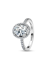 Oval Sparkling Halo Statement Ring - Sterling silver