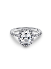Oval Sparkling Halo Statement Ring - Sterling silver