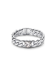 Heart Cuban Chain Ring - Sterling silver