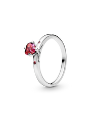 Sparkling Red Heart Ring - Sterling silver