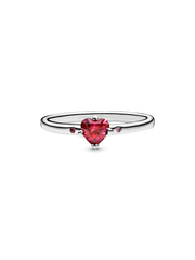 Sparkling Red Heart Ring - Sterling silver