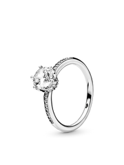 Clear Sparkling Crown Solitaire Ring - Sterling silver