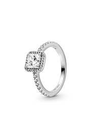 Square Sparkle Halo Ring - Sterling silver