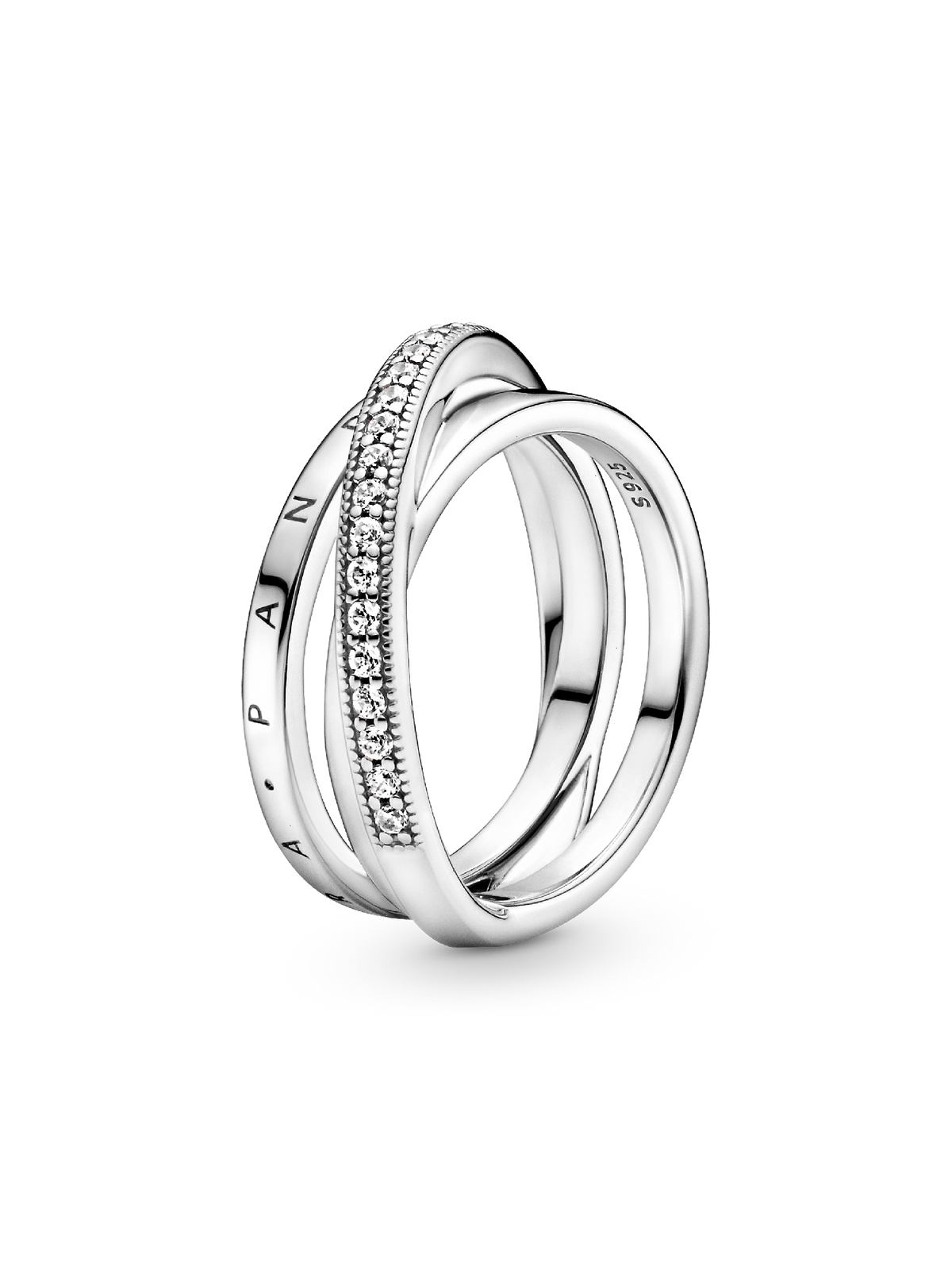 Crossover Pavé Triple Band Ring - Sterling silver