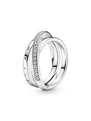 Crossover Pavé Triple Band Ring - Sterling silver