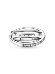 Crossover Pavé Triple Band Ring - Sterling silver