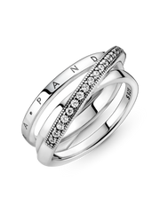 Crossover Pavé Triple Band Ring - Sterling silver