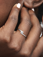 Clear Tilted Heart Solitaire Ring - Sterling silver