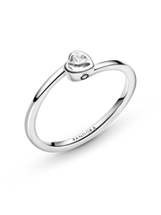 Clear Tilted Heart Solitaire Ring - Sterling silver