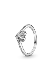 Sparkling Wishbone Heart Ring - Sterling silver