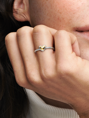 FINAL SALE - Domed Golden Heart Ring - 14k gold, Sterling silver