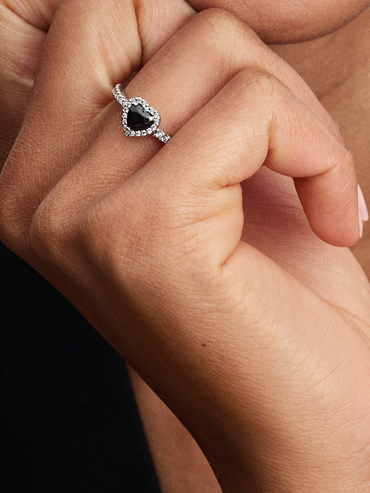 Elevated Black Heart Ring - Sterling silver