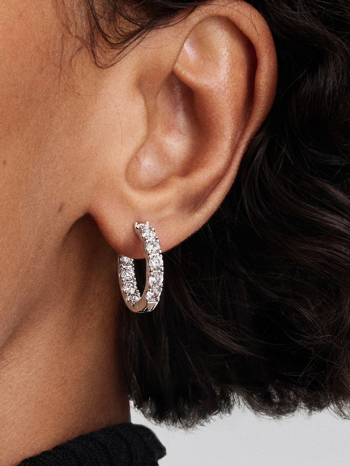 Sparkling Row Eternity Hoop Earrings - Sterling silver