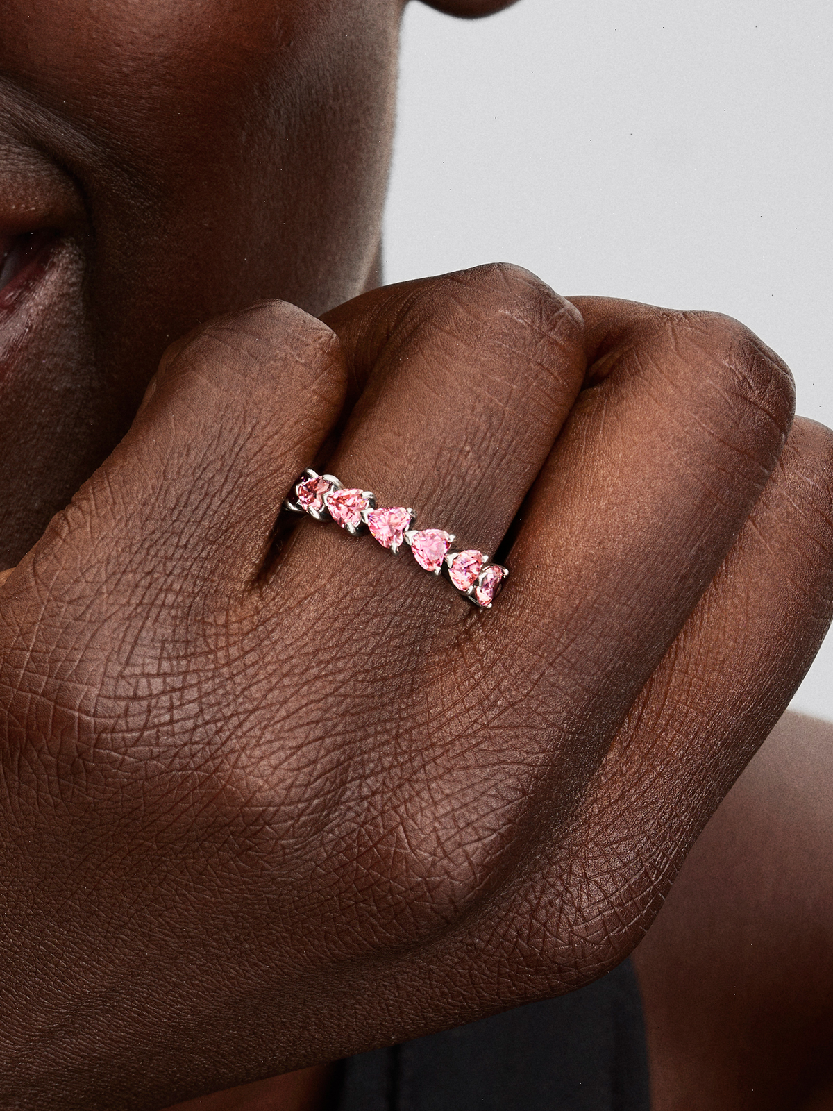 FINAL SALE - Band of Pink Hearts Ring - Sterling silver