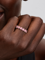 FINAL SALE - Band of Pink Hearts Ring - Sterling silver