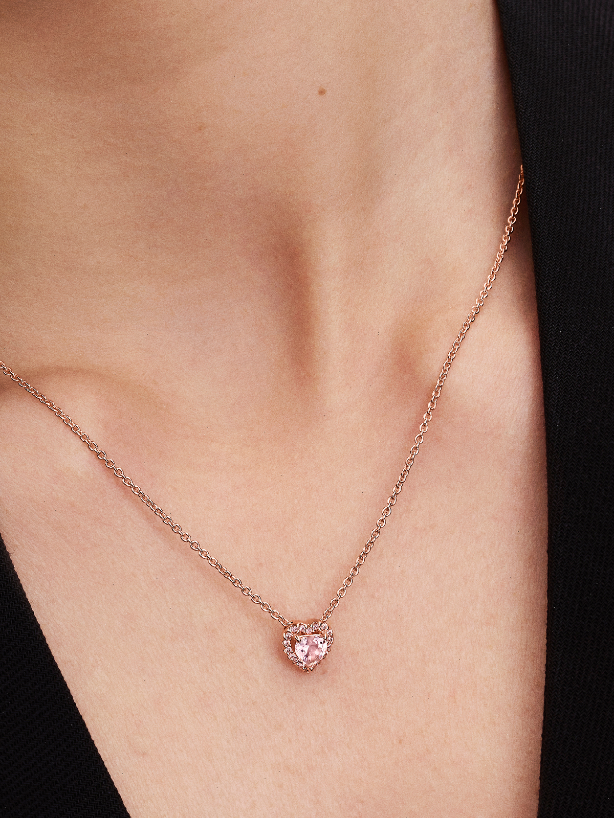 Pink Heart Collier Necklace - 14k rose gold plating