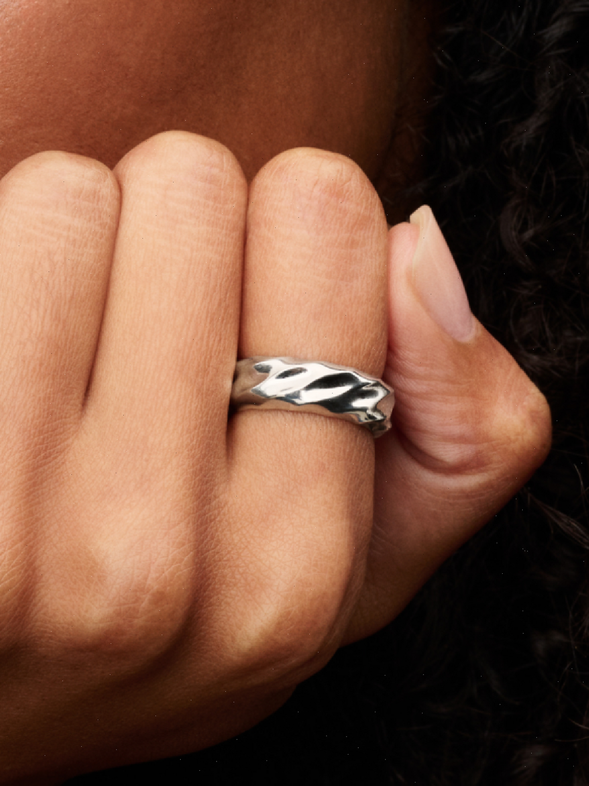 Rippled Wide Band Ring - Sterling silver