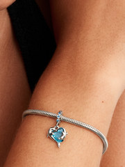 Blue Murano Glass Dolphins Dangle Charm - Sterling silver