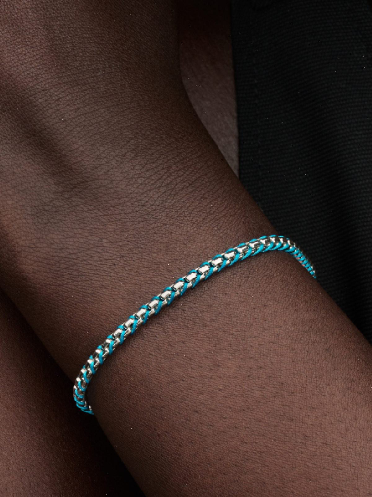 Blue Cord Snake Chain Bracelet - Sterling silver