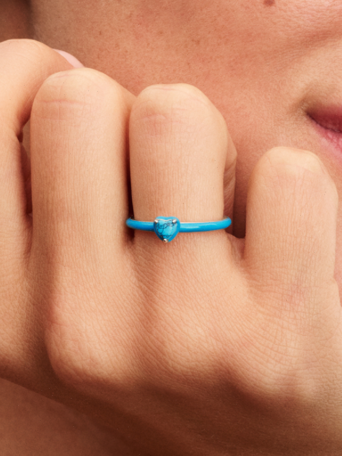 Turquoise-colored Heart Stone Ring - Sterling silver