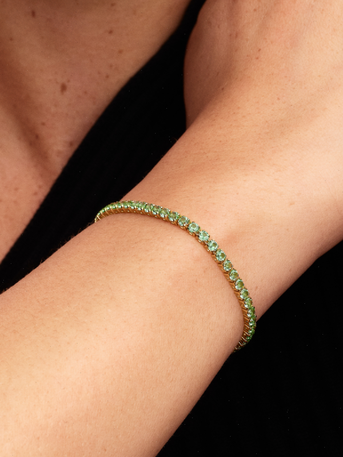 Sparkling Green Tennis Bracelet - 14k gold plating