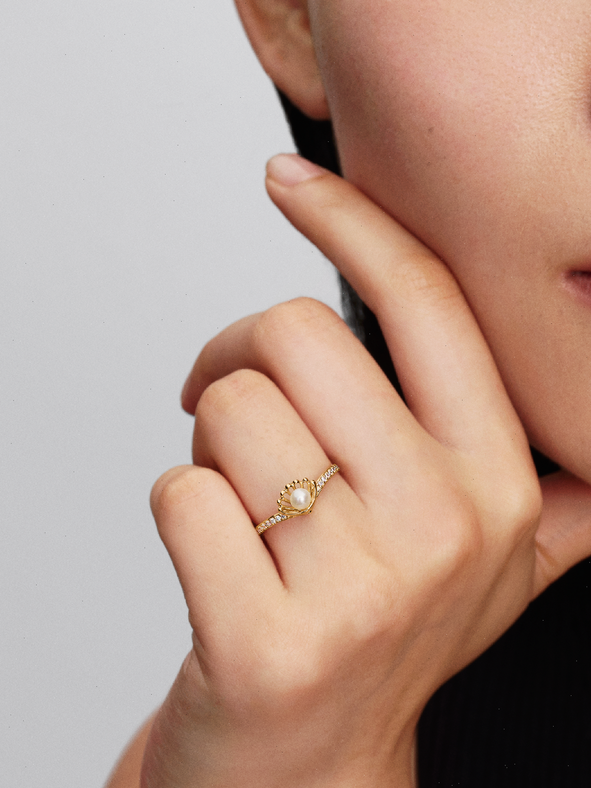 Disney Princess Ariel Shell Treated Freshwater Cultured Pearl Ring - 14k gold plating