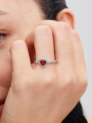 Elevated Red Heart Ring - Sterling silver