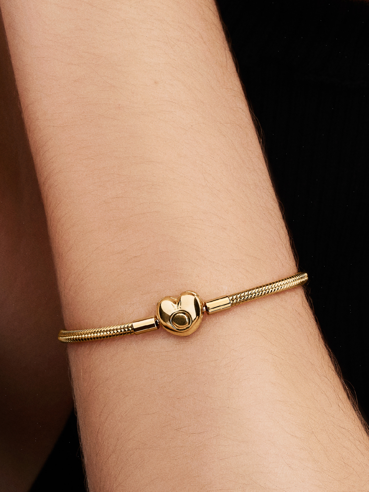 Heart Clasp Snake Chain Bracelet - 14k gold plating