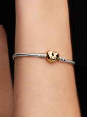 Heart Clasp Snake Chain Bracelet - Sterling silver, 14k gold plating