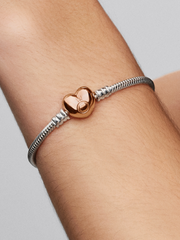 Moments Heart & Snake Chain Bracelet - Sterling silver, 14k rose gold plating