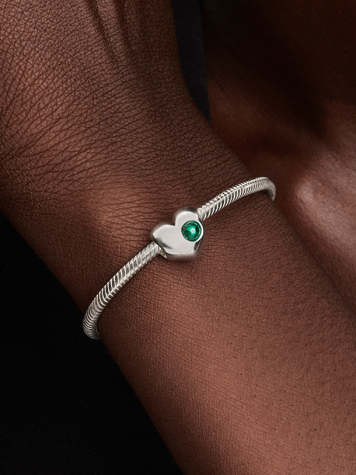 Engravable Green Stone Heart Charm - Sterling silver