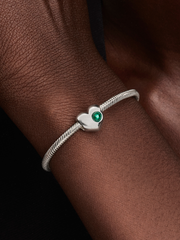 Engravable Green Stone Heart Charm - Sterling silver