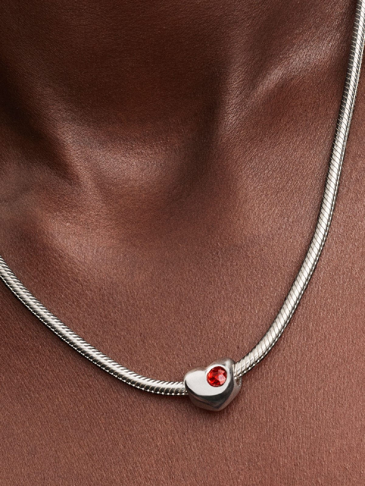 Engravable Red Stone Heart Charm - Sterling silver