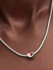 Engravable Red Stone Heart Charm - Sterling silver