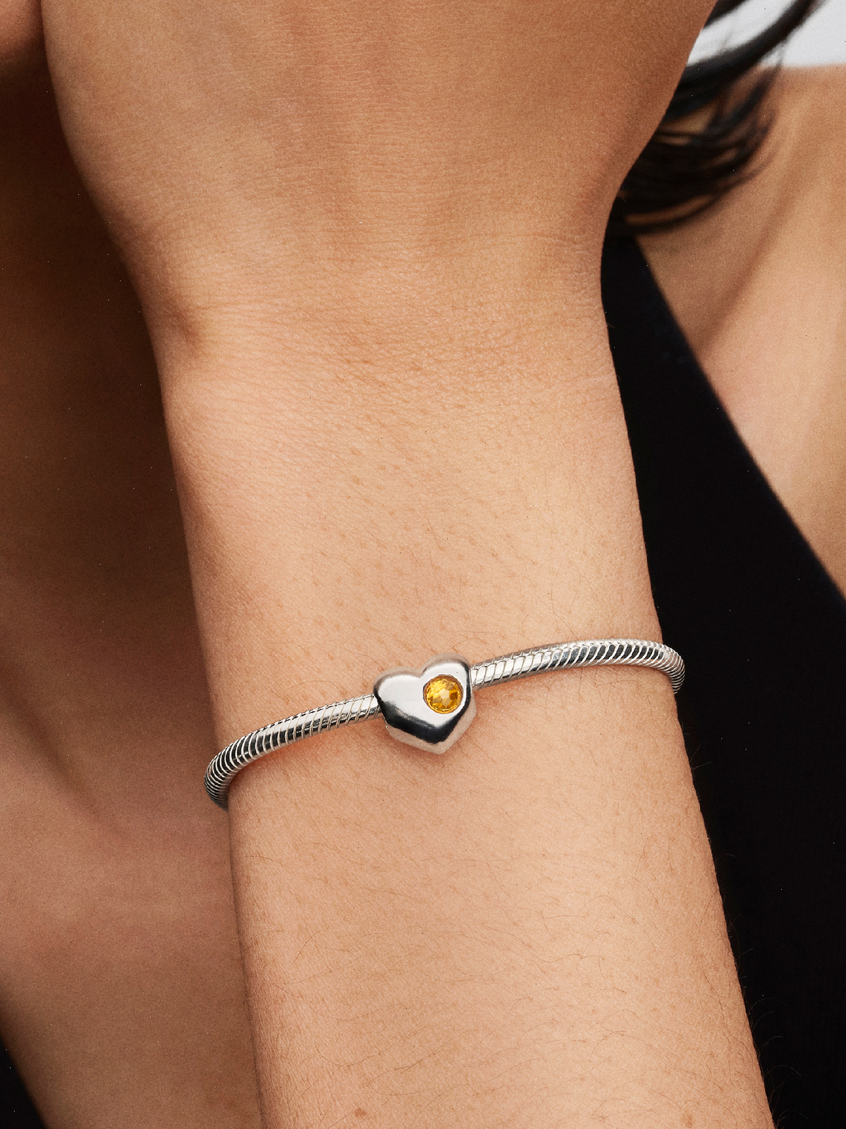 Engravable Honey Stone Heart Charm - Sterling silver