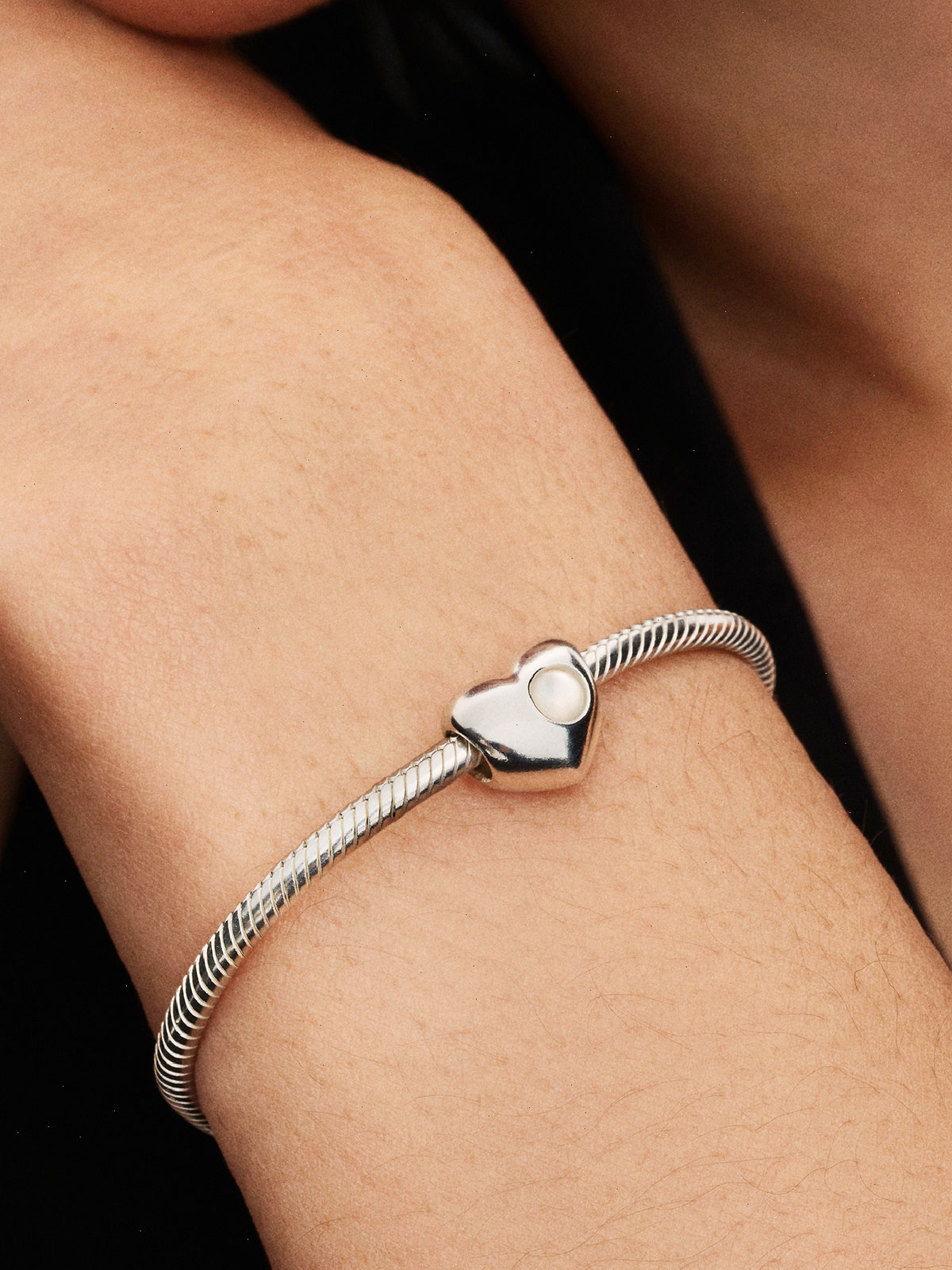 Engravable White Stone Heart Charm - Sterling silver