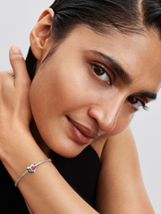 Engravable Pink Stone Heart Charm - Sterling silver