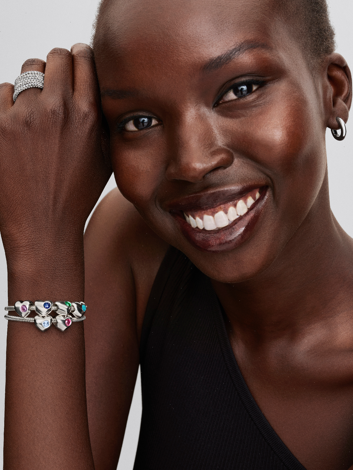 Engravable True Red Stone Heart Charm - Sterling silver