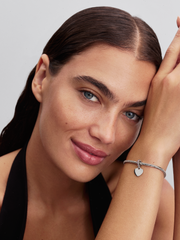 Engravable Heart Pink Stone Dangle Charm - Sterling silver