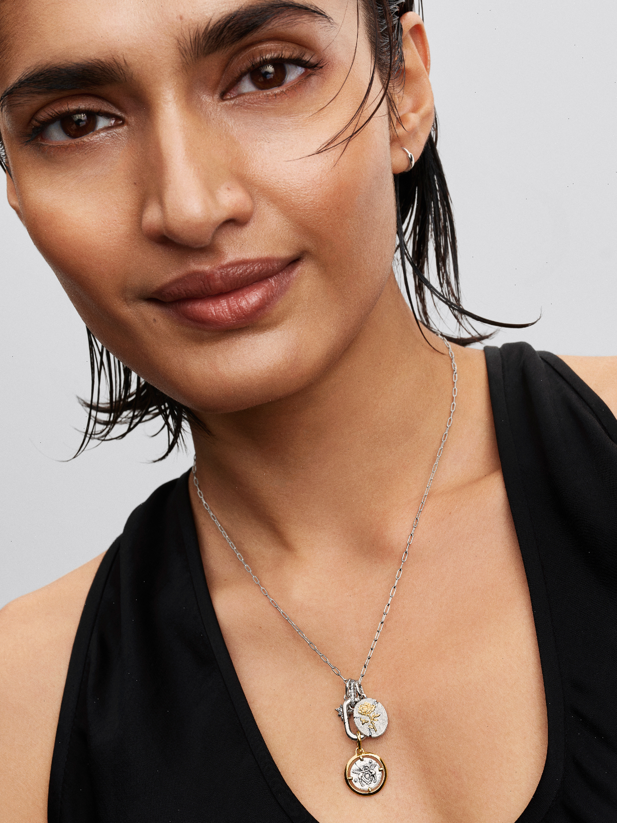 Rose Medallion Charm - Sterling silver, 14k gold plating